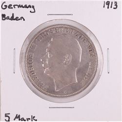 1913 Germany Baden 5 Mark Silver Coin