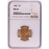 Image 1 : 1882 $5 Liberty Head Half Eagle Gold Coin NGC MS62