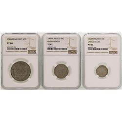 Lot of (3) 1905M Mexico Centavos Silver Coins NGC Graded