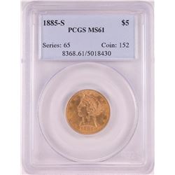 1885-S $5 Liberty Head Half Eagle Coin PCGS MS61