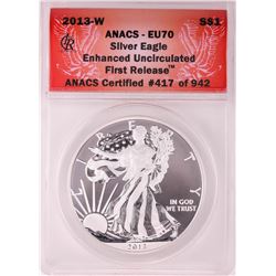 2013-W Enhanced Uncirculated $1 American Silver Eagle Coin ANACS EU70 First Release