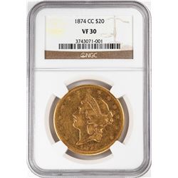 1874-CC $20 Liberty Head Double Eagle Gold Coin NGC VF30