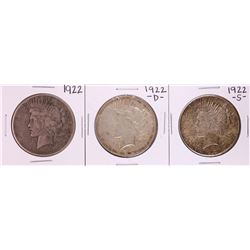 Lot of 1922-P/D/S $1 Peace Silver Dollar Coins