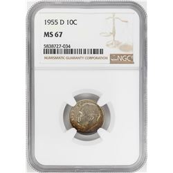 1955-D Roosevelt Dime Coin NGC MS67 Nice Toning