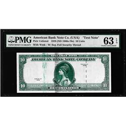 1929 10 Unit American Bank Note Co. "Test Note" PMG Choice Uncirculated 63EPQ