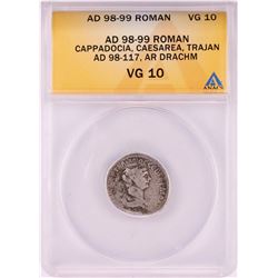 98-99 AD Ancient Roman Cappadocia Caesarea Trajan Drachm Silver Coin ANACS VG10