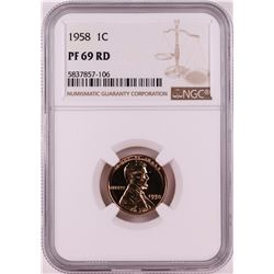 1958 Proof Lincoln Wheat Cent Coin NGC PF69RD