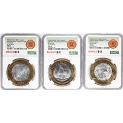 Lot of (3) 2007Mo Mexico 180th Anniversary 100 Pesos Silver Coins NGC MS64