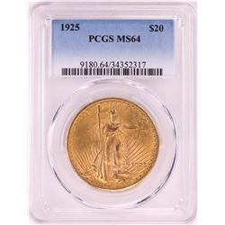 1925 $20 St. Gaudens Double Eagle Gold Coin PCGS MS64