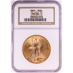 1924 $20 St. Gaudens Double Eagle Gold Coin NGC MS64