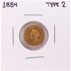 1854 Type 2 $1 Indian Princess Head Gold Dollar Coin