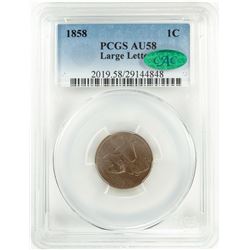 1858 Large Letters Flying Eagle Cent Coin PCGS AU58 CAC