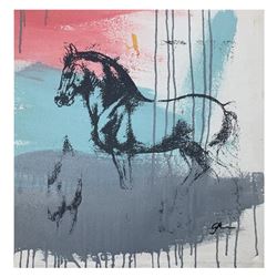 Gail Rodgers  Leonardo's Horse  Original Painting on Silkscreen Canvas