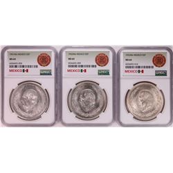 Lot of 1951-1953Mo Mexico 5 Pesos Silver Coins NGC MS64