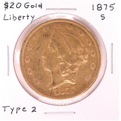 1875-S $20 Type 2 Liberty Head Double Eagle Gold Coin