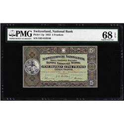 1952 Switzerland 5 Franken Note Pick# 11p PMG Superb Gem Uncirculated 68EPQ