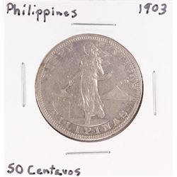 1903 Philippines 50 Centavos Silver Coin