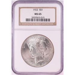 1922 $1 Peace Silver Dollar Coin NGC MS65