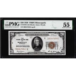 1929 $20 Federal Reserve Bank Note Minneapolis Fr.1870-I PMG About Uncirculated 55