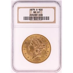 1878-S $20 Liberty Head Double Eagle Gold Coin NGC MS61