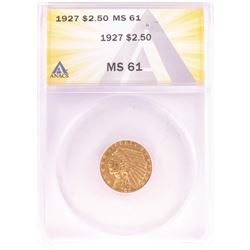 1927 $2 1/2 Indian Head Quarter Eagle Gold Coin ANACS MS61