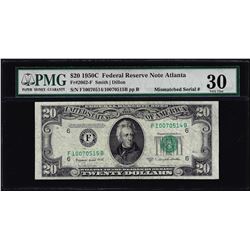 1950C $20 Federal Reserve Note Mismatched Serial Number ERROR PMG Very Fine 30