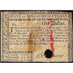 May 5, 1780 $1 Massachusetts-Bay Colonial Currency Note