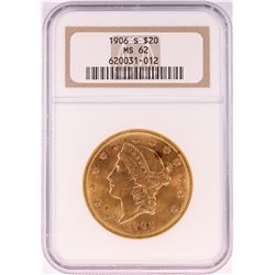 1906-S $20 Liberty Head Double Eagle Gold Coin NGC MS62