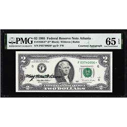 1995 $2 Federal Reserve Star Note PMG Gem Uncirculated 65EPQ Courtesy Autograph