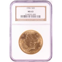 1904 $20 Liberty Head Double Eagle Gold Coin NGC MS63