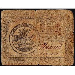 May 9, 1776 $5 Continental Currency Note