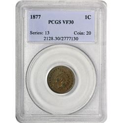 1877 Indian Head Cent Coin PCGS VF30