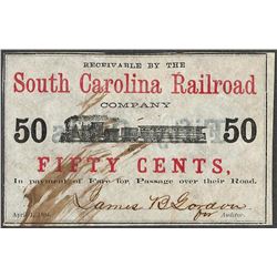 1864 Fifty Cents South Carolina Railroad Obsolete Note