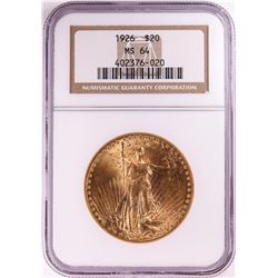 1926 $20 St. Gaudens Double Eagle Gold Coin NGC MS64