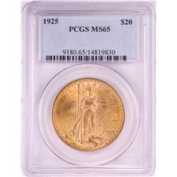 1925 $20 St. Gaudens Double Eagle Gold Coin PCGS MS65