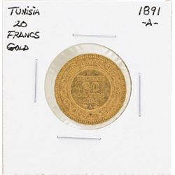 1891-A Tunisia 20 Francs Gold Coin