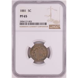 1881 Proof Shield Nickel Coin NGC PF65