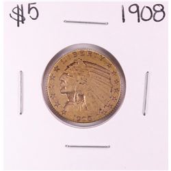 1908 $5 Indian Head Half Eagle Gold Coin