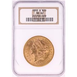 1892-S $20 Liberty Head Double Eagle Gold Coin NGC MS62