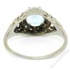 Image 7 : Antique Art Deco 18kt White Gold Round Aquamarine Solitaire Floral Filigree Ring