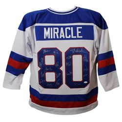 1980 USA Hockey 'Miracle On Ice' Team Signed USA White Custom #80 Throwback Hockey Jersey (19 Sigs)