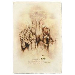 Brachi Horen, "Western Wall" Hand-Embellished Mixed Media with Goldleaf, Hand Signed with Certificat
