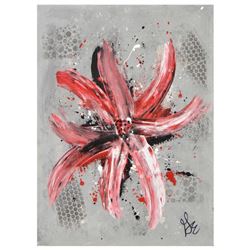 George Marlowe, "Red Lily" Hand Signed Original Acrylic Painting on Canvas with Letter of Authentici