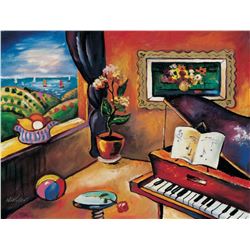 Oleg Nikulov- Original Giclee on Canvas "Piano with Countryside View"