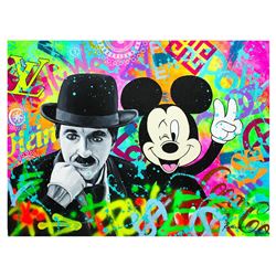 Nastya Rovenskaya- Original Oil on Canvas "Chaplin & Mickey Mouse"