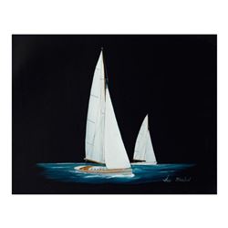 Alex Blokhin, "Two Racing Yachts" Original Oil Painting on Canvas, Hand Signed with Letter of Authen