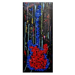 Patricia Govezensky- Original 3D Metal Art on Wood "Guitar Splash"