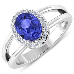 Natural 1.82 CTW Tanzanite & Diamond Ring 14K White Gold - REF-71M9T