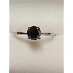 10K White Gold Black Diamond(1.3ct) Solitaire Ring (~Size 6)(Ring is resizable for $40), Made in Can