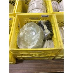 Crate of Assorted Plates, Spoons, Bowls